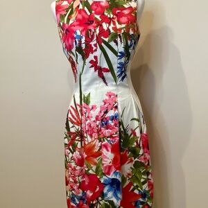London Times Floral Print Midi Dress